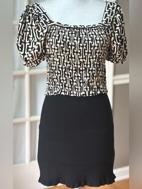 NWT Anthropologie Pilcro Black Knit Mini Skirt Ruffle Hem XS